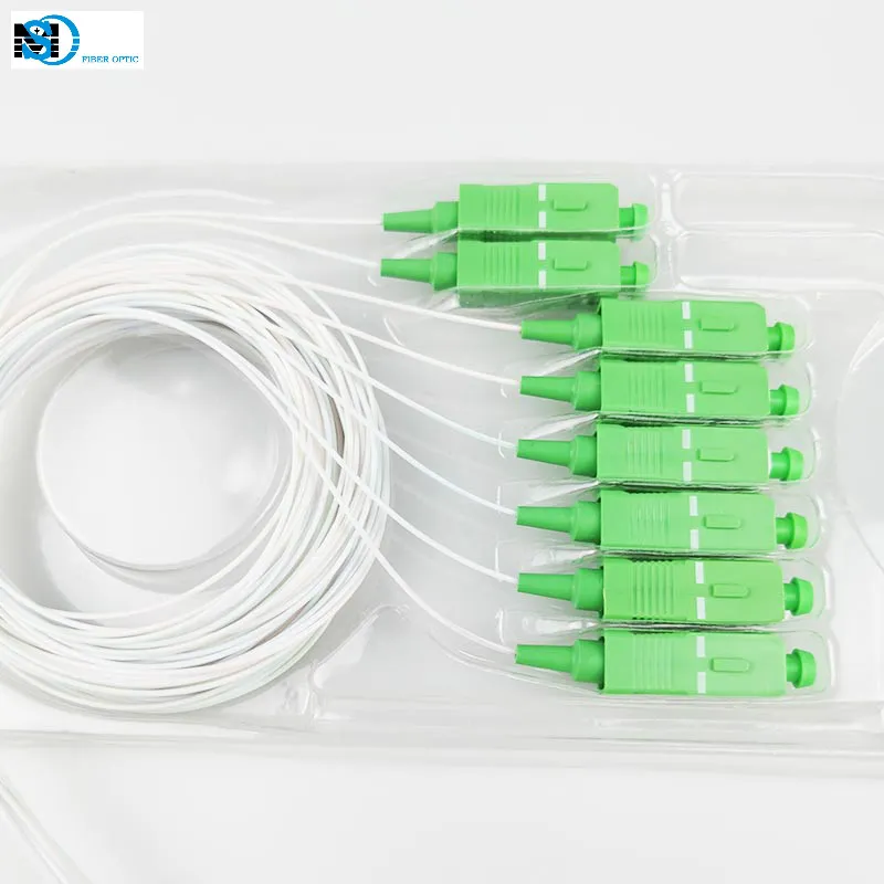 1*8 Steel Tube Mini Type G652D 0.9mm Fiber Optic PLC Splitter 1.5m