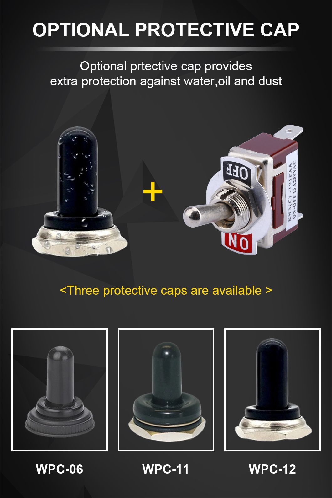 12mm on-off Latching 2 Positions Dpdt Double Pole Double Throw 2 Pin 15A 250VAC Car Toggle Switch