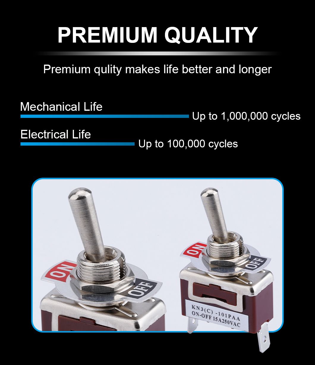 12mm on-off Latching 2 Positions Dpdt Double Pole Double Throw 2 Pin 15A 250VAC Car Toggle Switch