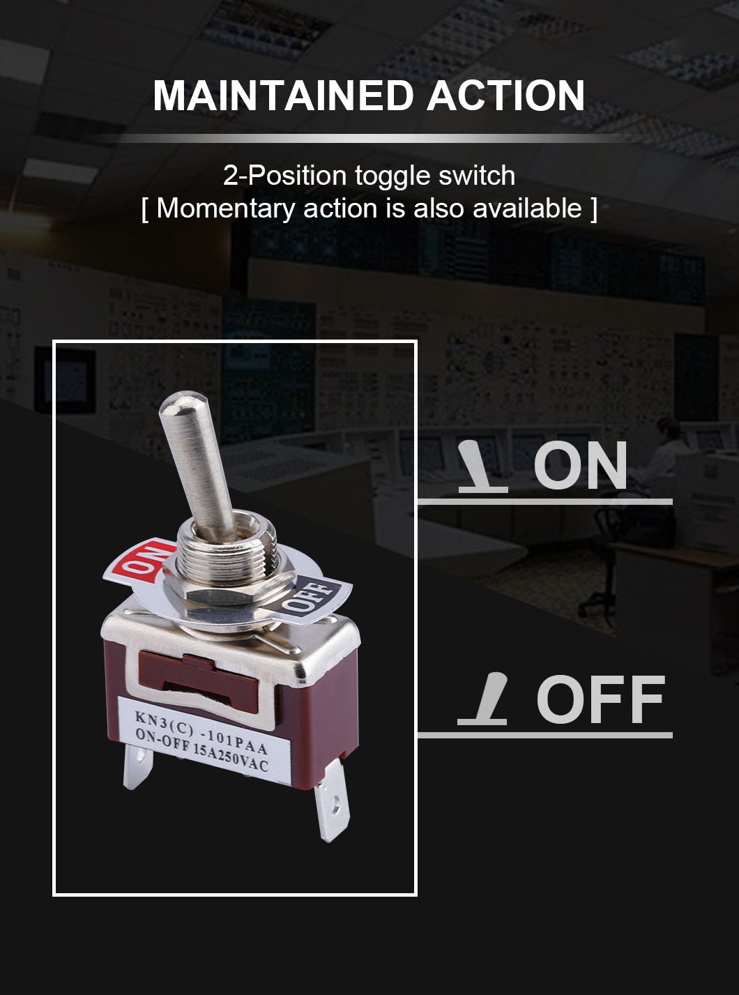 12mm on-off Latching 2 Positions Dpdt Double Pole Double Throw 2 Pin 15A 250VAC Car Toggle Switch