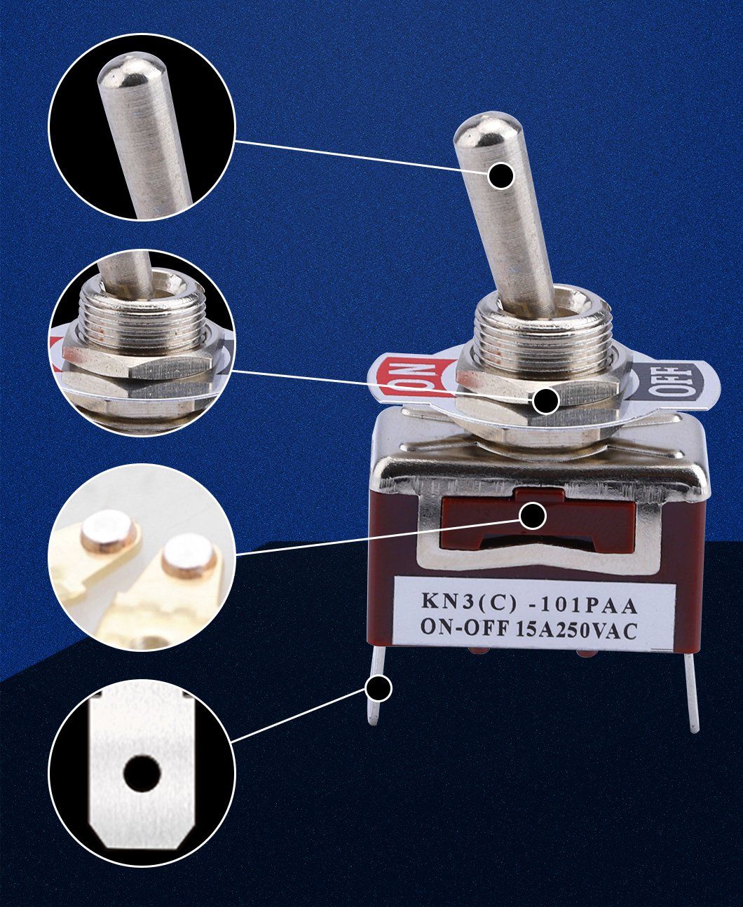 12mm on-off Latching 2 Positions Dpdt Double Pole Double Throw 2 Pin 15A 250VAC Car Toggle Switch