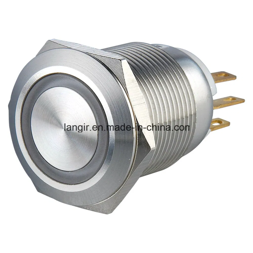 19mm Ring LED Flat Head Momentary 1no1nc Stainless Steel Push Button Electric Switch