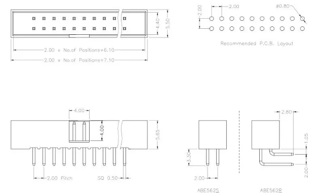 2.0mm DIP Type Box Header Straight and Right Angle Pbc IDC Socket Connector