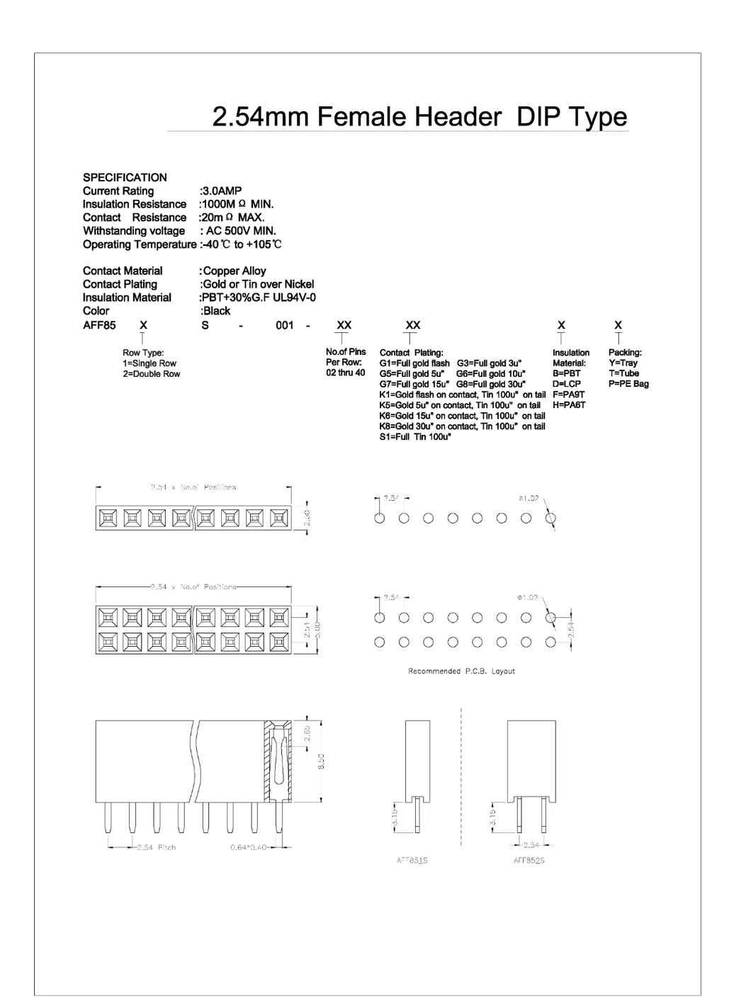 2.54mm Female Header 2*8 Pin Double Row Series Pin Connector