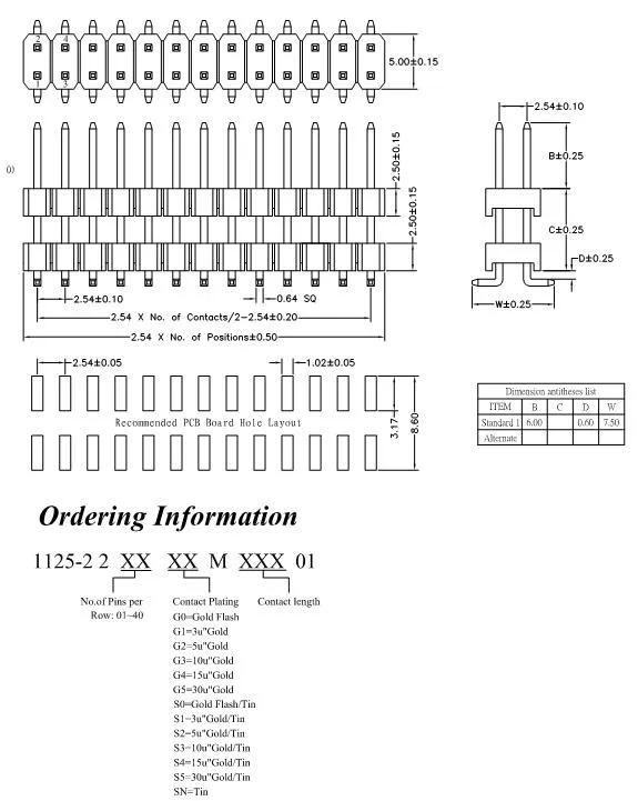 2.54mm Pitch Height 2.5mm Socket PCB Connector Dual Row Straight Male Female Pin Header