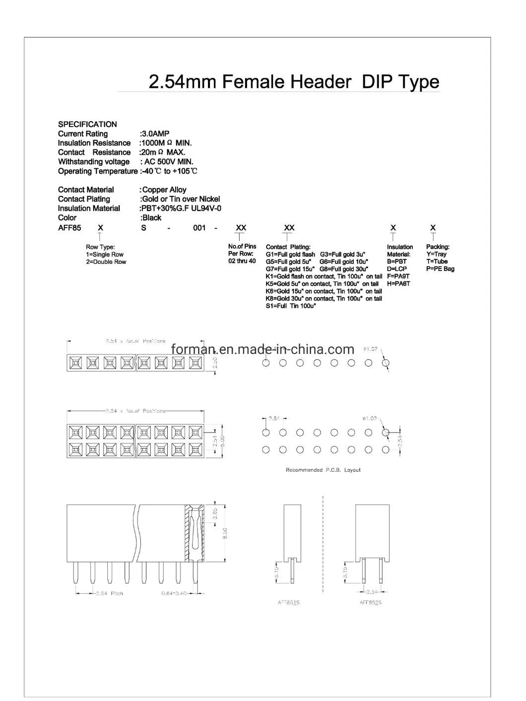 2.54mm Straight DIP Type Female Header Single Row PCB Pin Connector High Quality