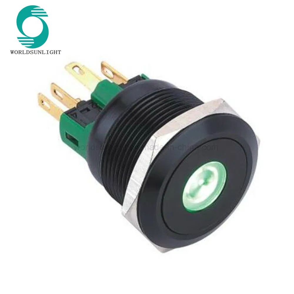 22mm Black Aluminum 12 Volt DOT Illuminated Latching Metal Push Button Switch