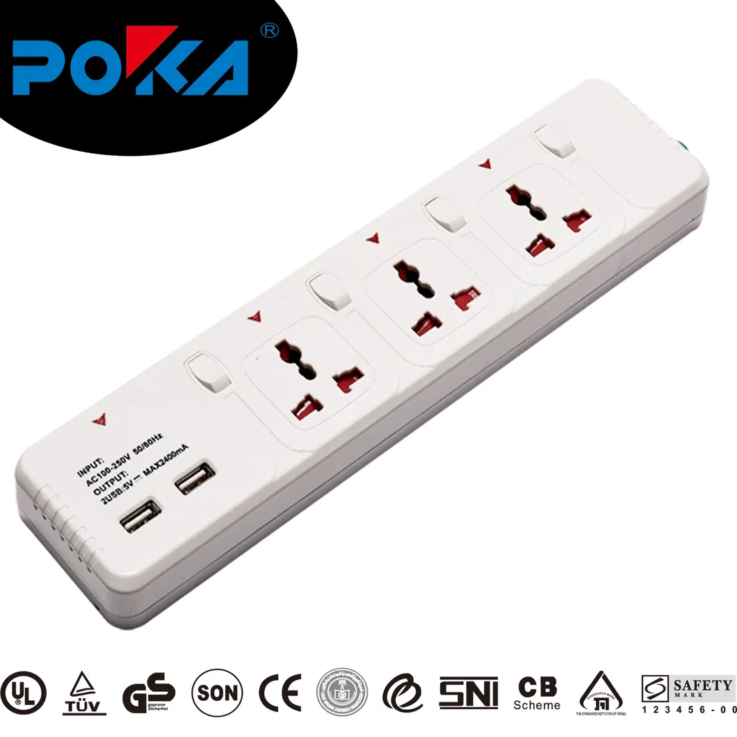 2400mA Hospital Poka 1PC/Blister Card, 24PCS/Carton Power Strip Extension Switch Socket