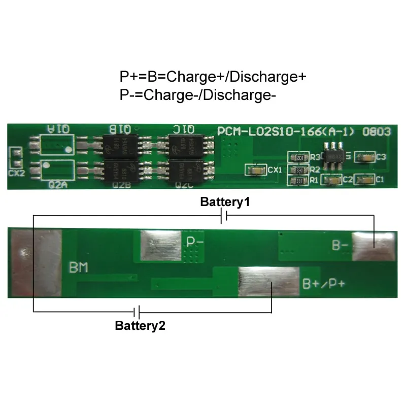 2s 10A PCM BMS for 7.2V 7.4V Li-ion/Lithium/ Li-Polymer 6V 6.4V LiFePO4 Battery Pack with Bm PCM-L02s10-166 (A-1)