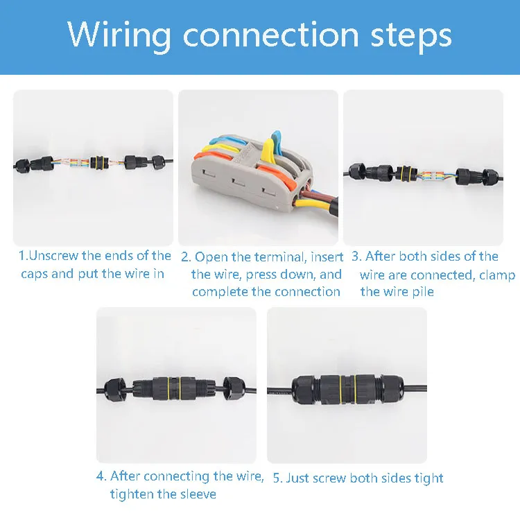 3 Pin Screwless Waterproof LED Outdoor Lighting Connector IP68 Waterproof 5-12mm/10-14mm Electrical Cable Junction Box