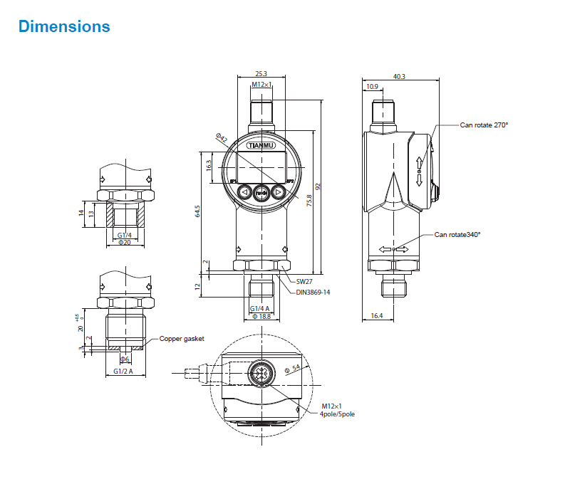 4-20mA Temperature Compensated Sealed Gauge Absolute Pressure Switch