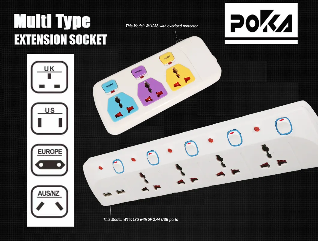 4 Way Multi Power Strip with 2*USB Port 2400mA