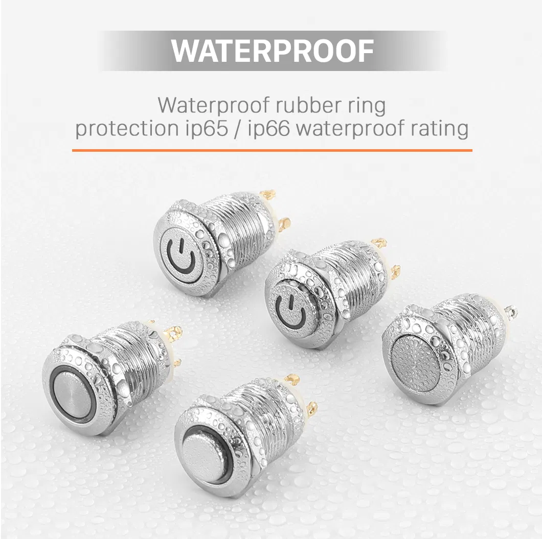 Abei 12mm Metal Waterproof Momentary Switch Flat Head Ring with LED 6V12V220V Small on off Push Button Switch