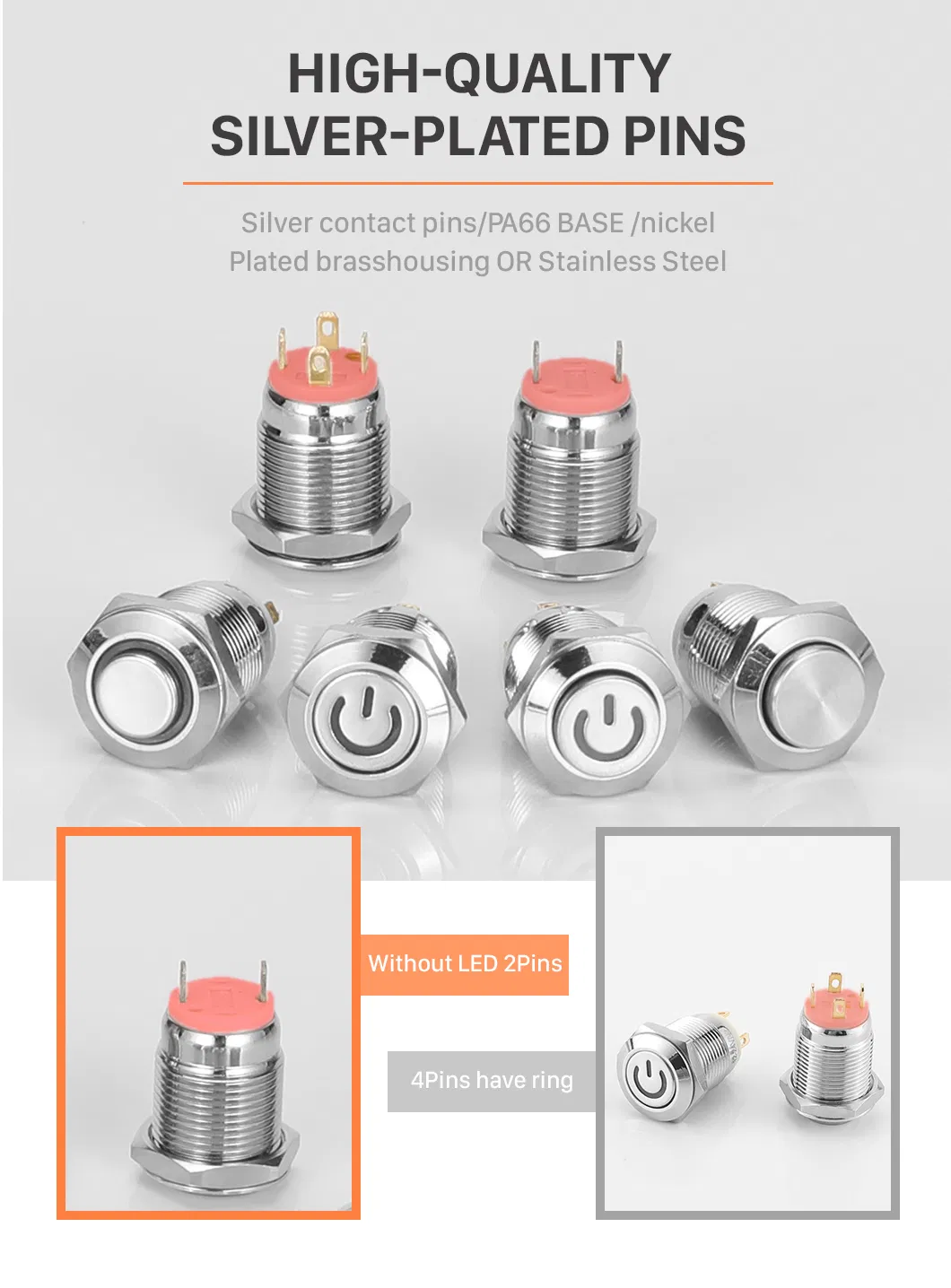 Abei 12mm Metal Waterproof Momentary Switch Flat Head Ring with LED 6V12V220V Small on off Push Button Switch