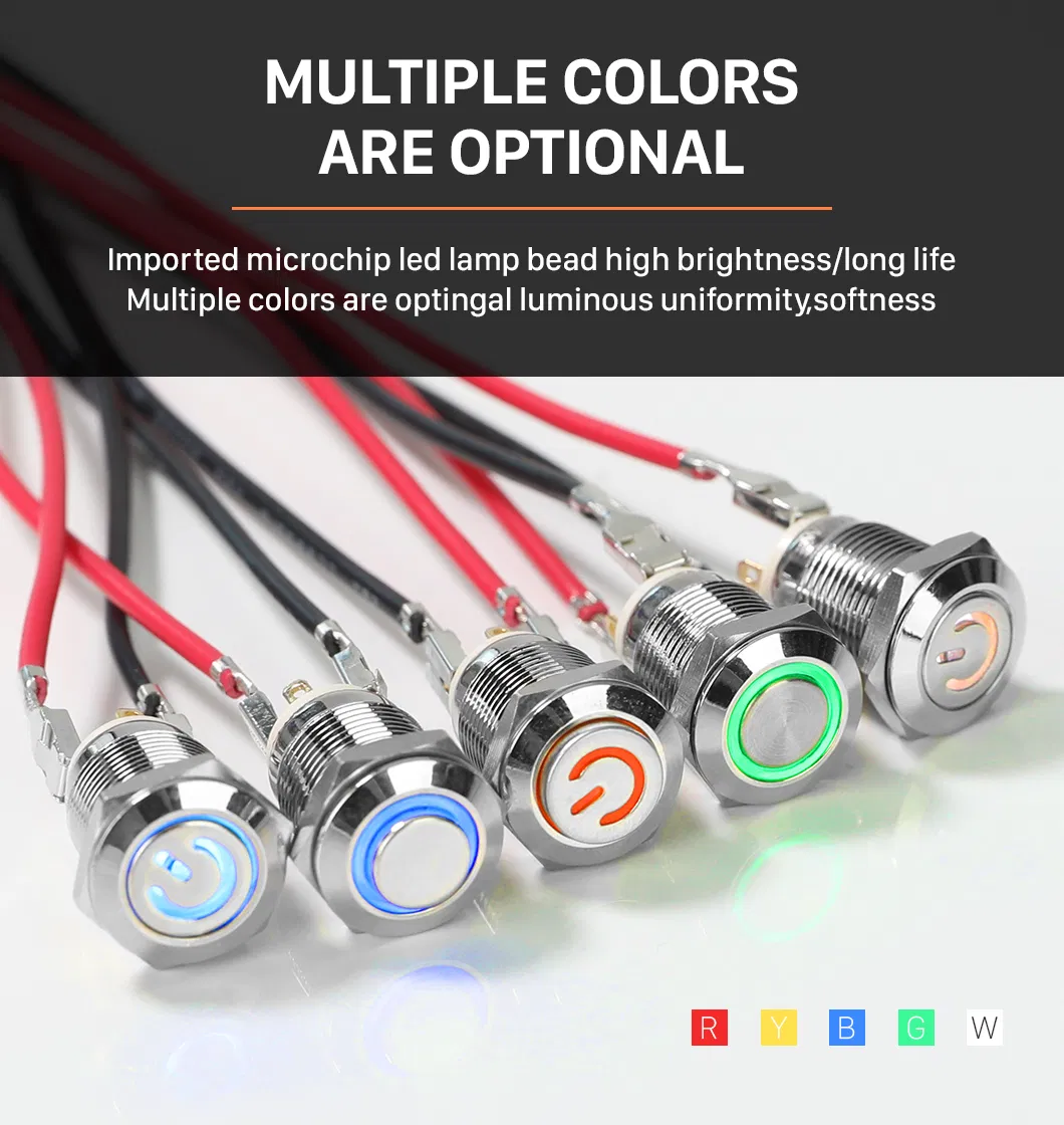 Abei 12mm Metal Waterproof Momentary Switch Flat Head Ring with LED 6V12V220V Small on off Push Button Switch