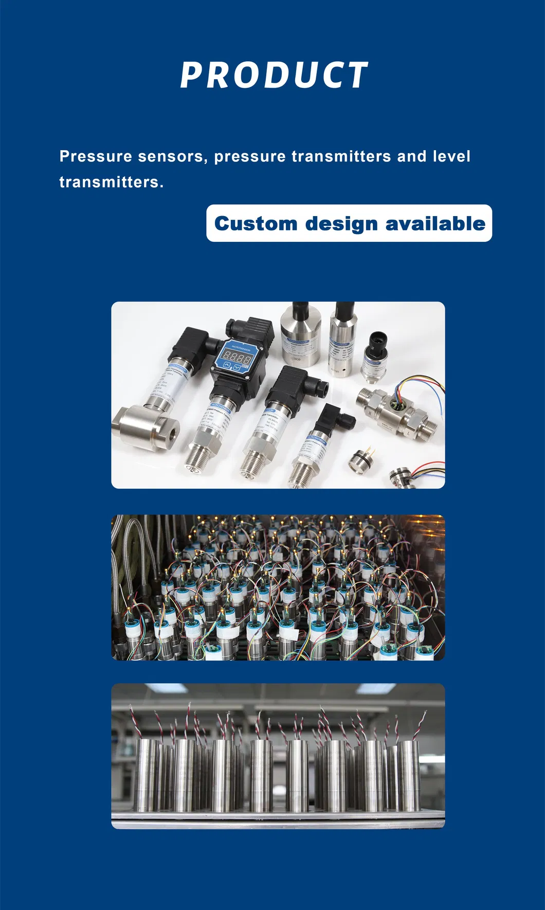 Accurate 4~20mADC Piezoresistive SS316L Water Hydraulic Customized Pressure Sensor MPM489