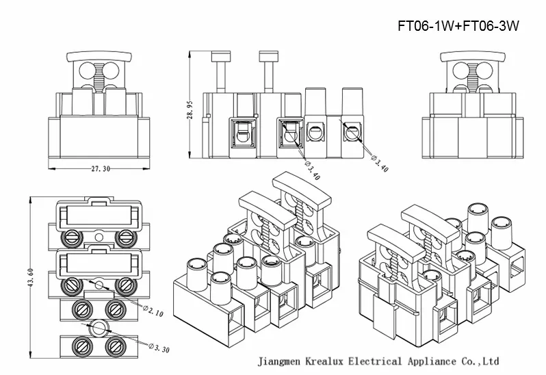 Beleks EU Standard 94-V2 450V Polyamide66 4 Pole Fused Mounting Terminals VDE Ce CQC (FT06-1W+FT06-3W/83)