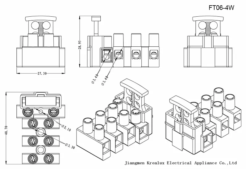 Beleks EU Standard 94-V2 450V Polyamide66 4 Pole Fused Mounting Terminals VDE Ce CQC (FT06-4W/83)