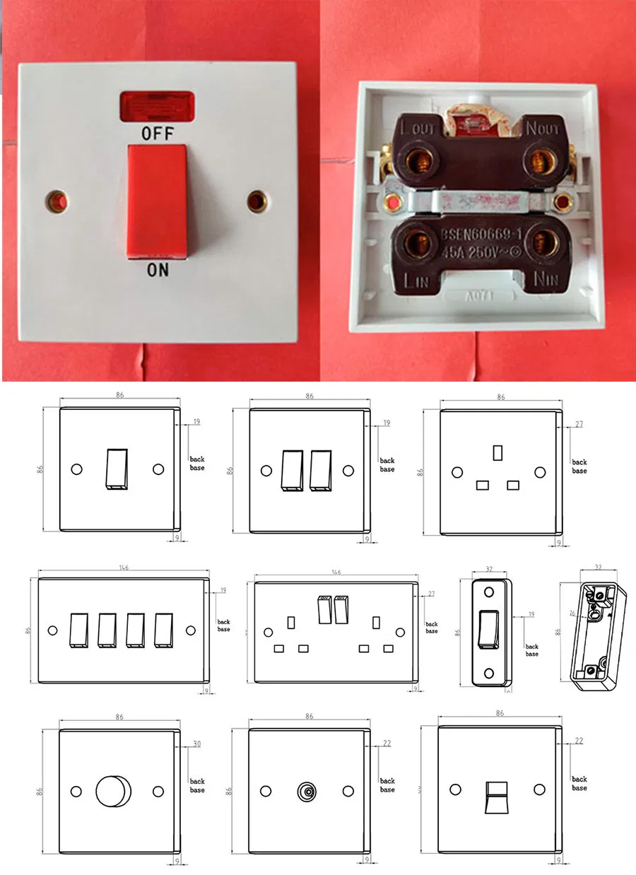 BS 1gang 45A Dp Electrical Light Wall Switch with Neon