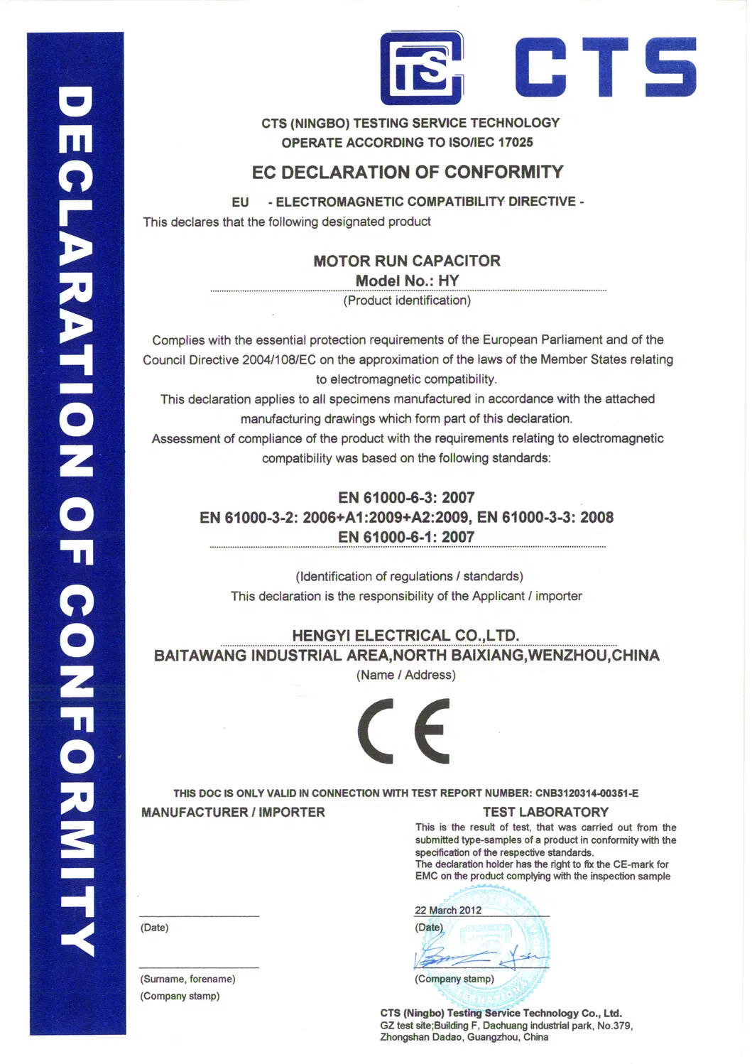 Cbb65 450V Air Conditioner Capacitor Metal Case Terminal Type with Bolt