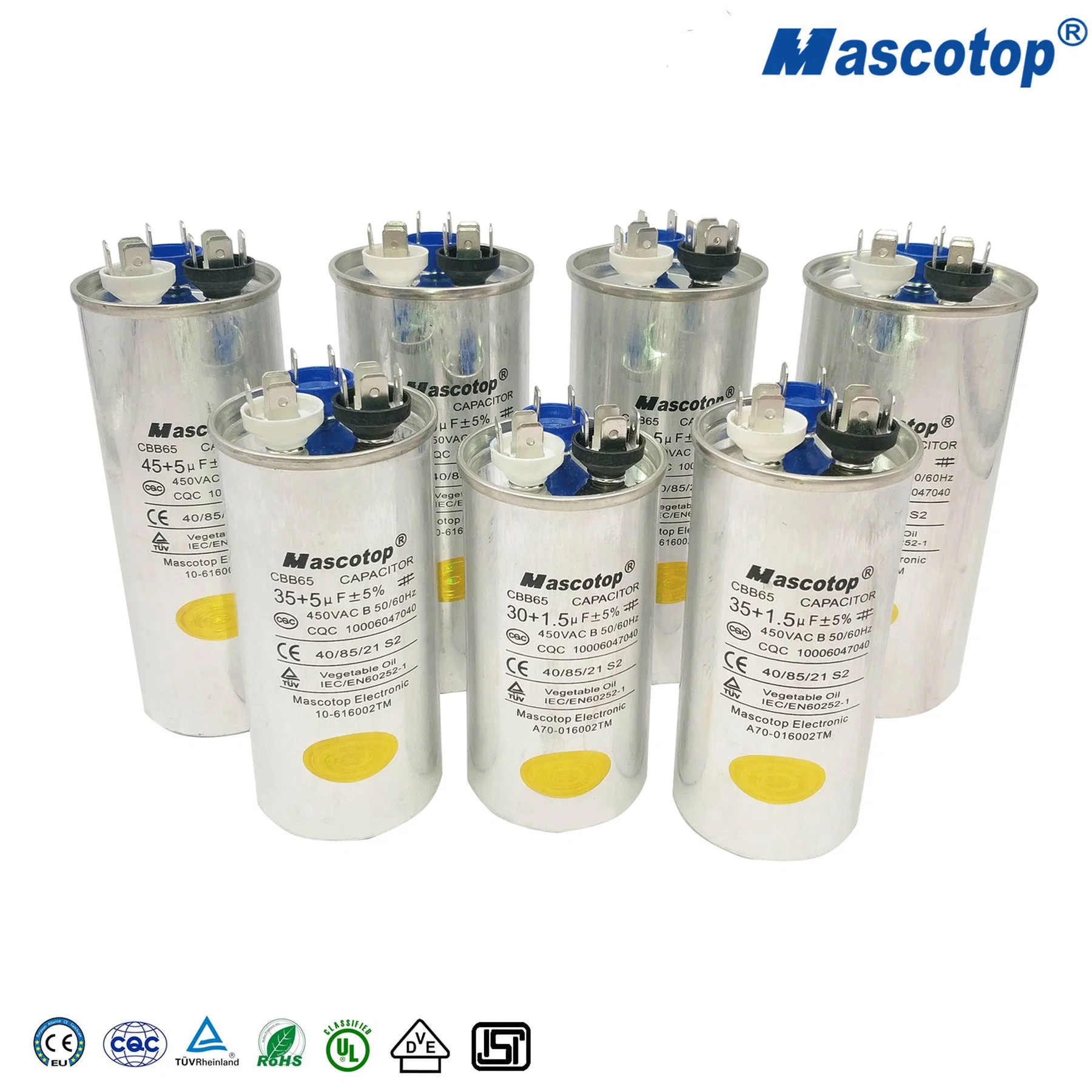 Cbb65 Air Conditioner Run Capacitor 50UF 450V Anhui Mascotop UL Aluminum Case