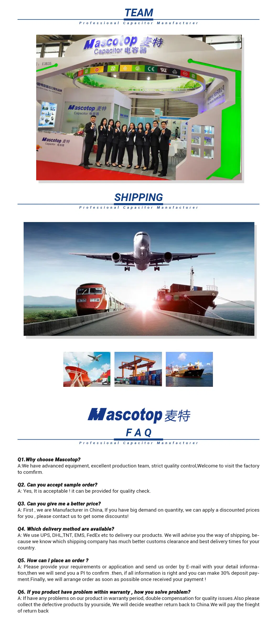 Cbb65 Anhui Mascotop UL Air Contioner Start Capacitor in Stock