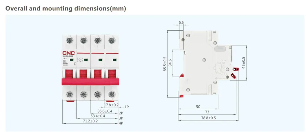 CNC Ycb9-80m 63A C Type 1p 10ka 230V 50Hz Miniature Circuit Breakers MCB