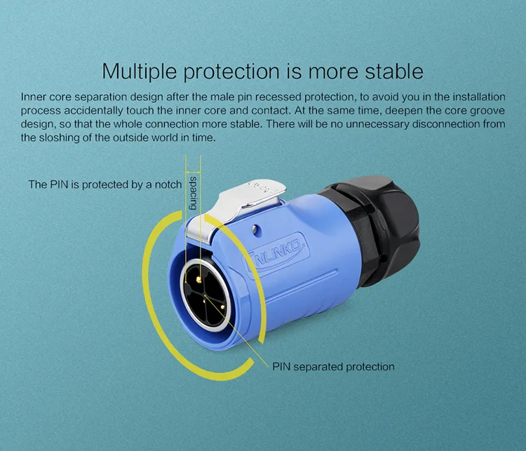 Cnlinko 3pin Circular Electrical Power Connector M20 Plug Rear Lock Panel