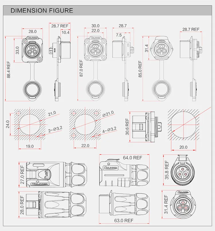 Cnlinko 3pin Circular Electrical Power Connector M20 Plug Rear Lock Panel