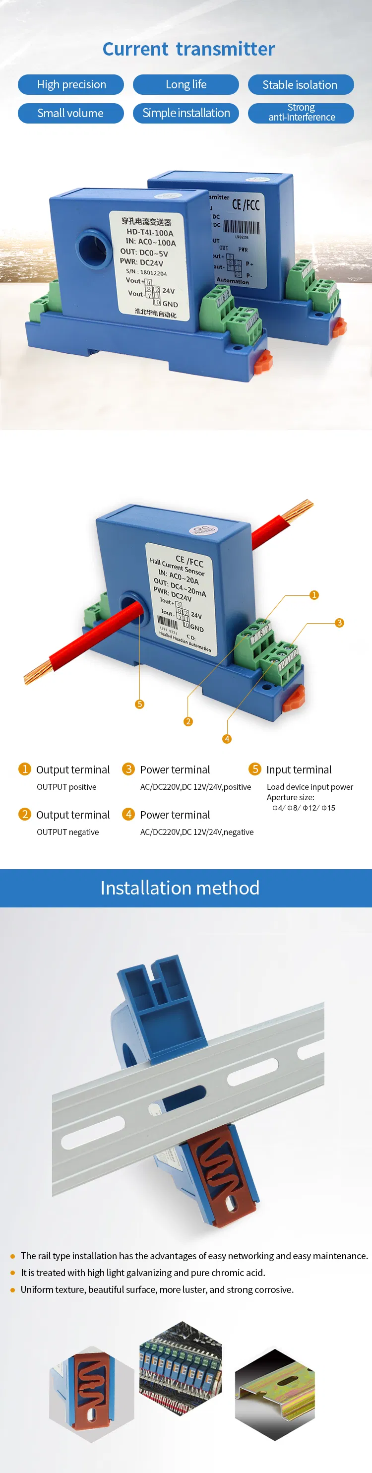 DC Current Transmitter Split Core DC Current Sensor Hall Effect DC Current Sensor General 500A