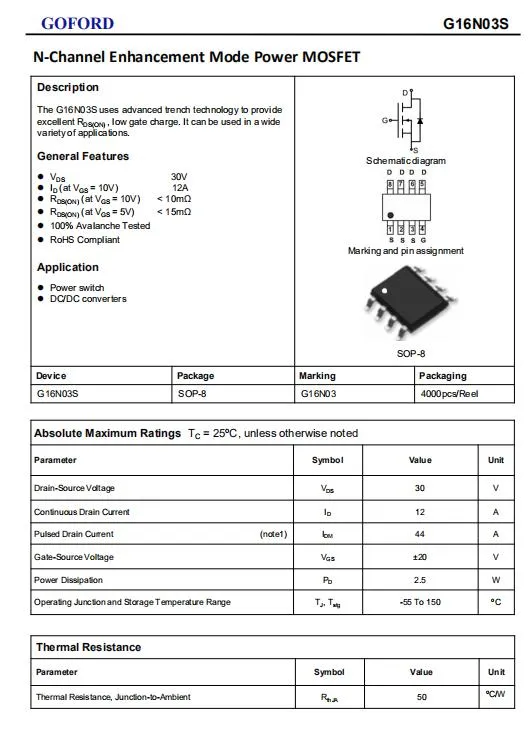Discrete Component Irf7413z Equivalent Transistor G16n03s N Channel 30V 16A Mosfet