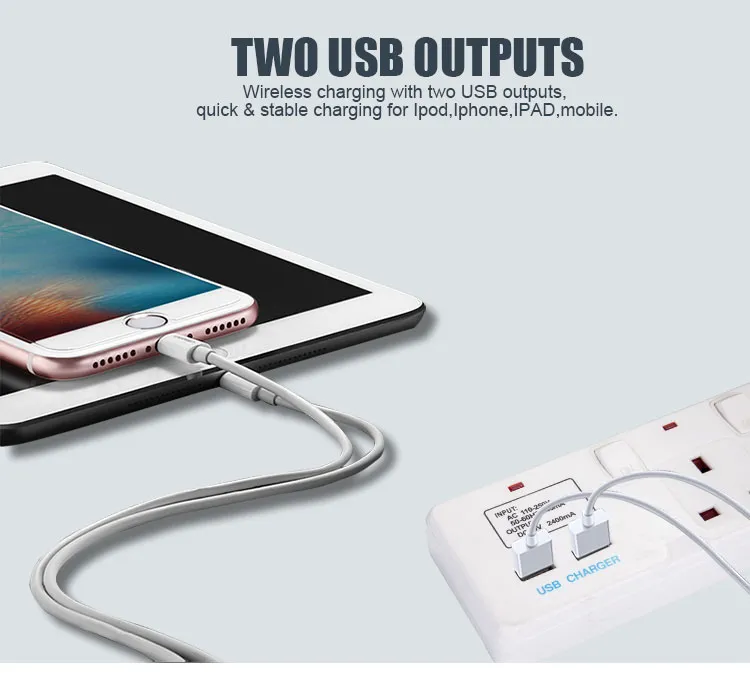 Dual USB Port 4 Outlet UK Extension Power Socket, Power Strip with Overload Protection