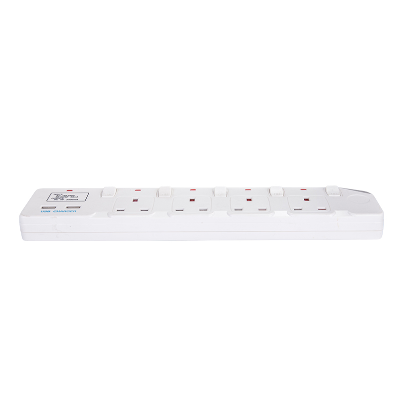 Dual USB Port 4 Outlet UK Extension Power Socket, Power Strip with Overload Protection