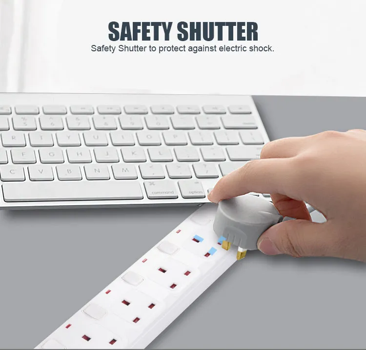 Dual USB Port 4 Outlet UK Extension Power Socket, Power Strip with Overload Protection