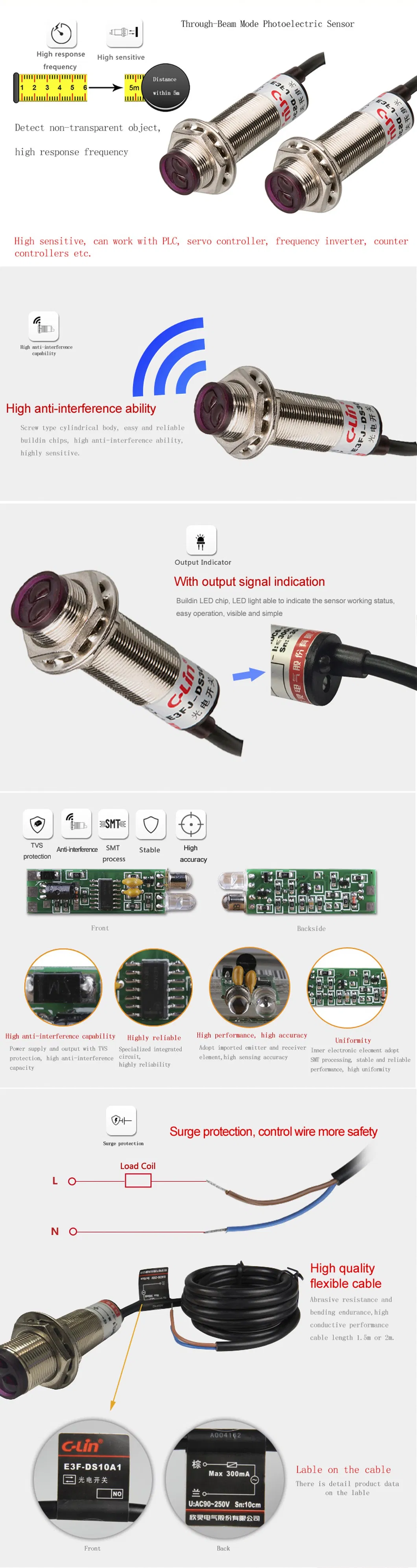 E3fj-5b1 PNP Through Beam Type Nc Photoelectric Sensor Cylindrical