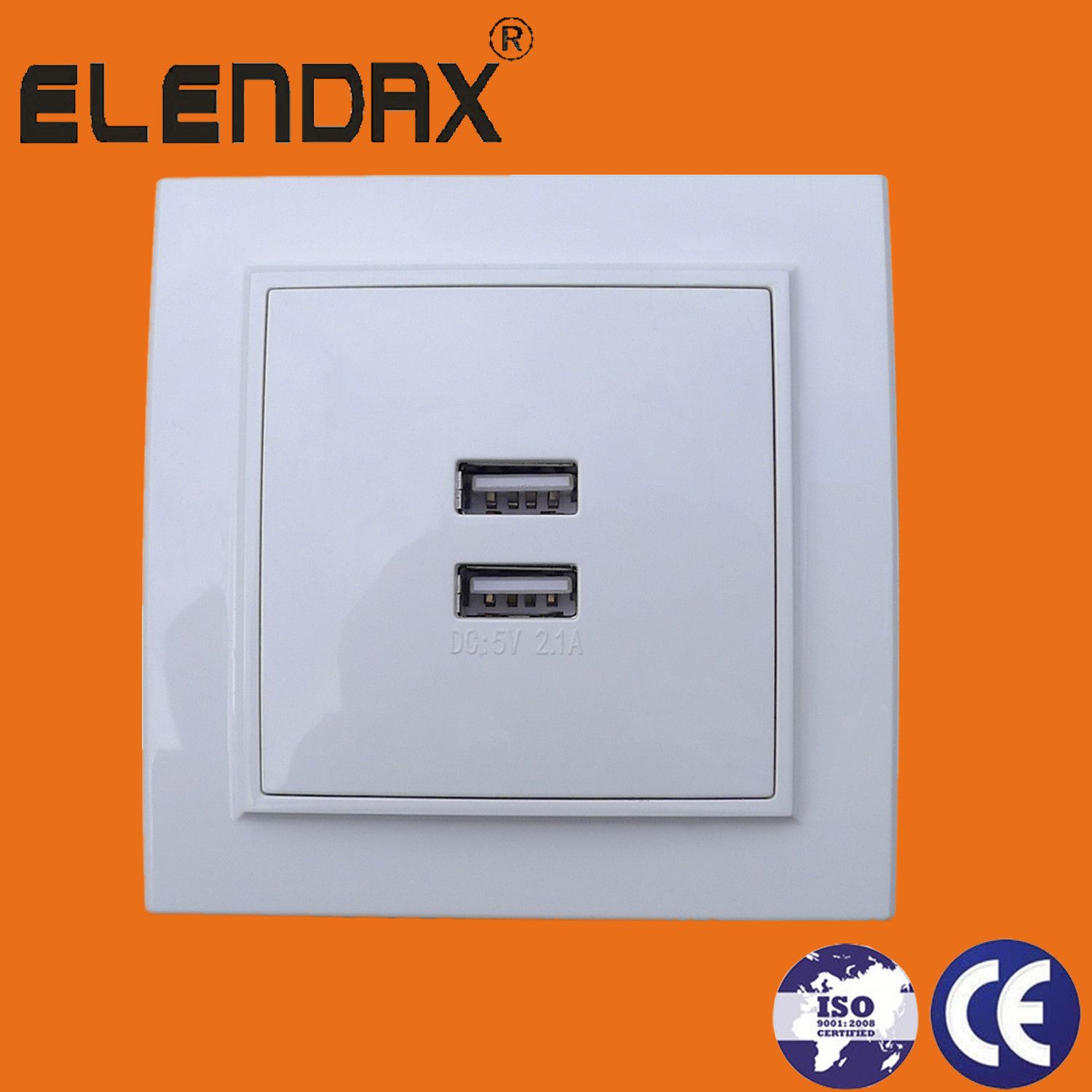Elendax 2 Port USB Wall Socket 2.1A - White (F8016)