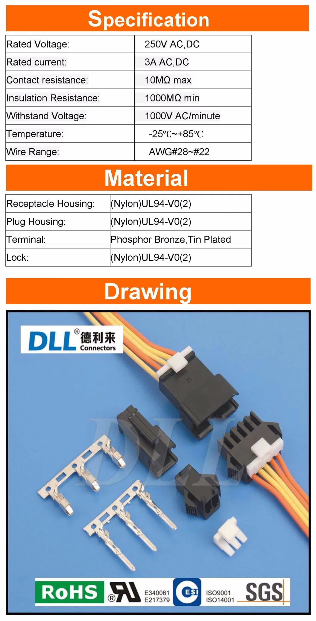 Equivalent Molex 5557-04r-210 Fire Retardant Receptacle Housing Connector