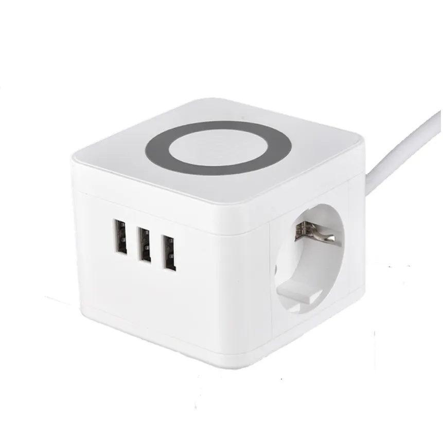 EU Standard Desktop Power Strips Extension Switched Socket with Wireless Charger