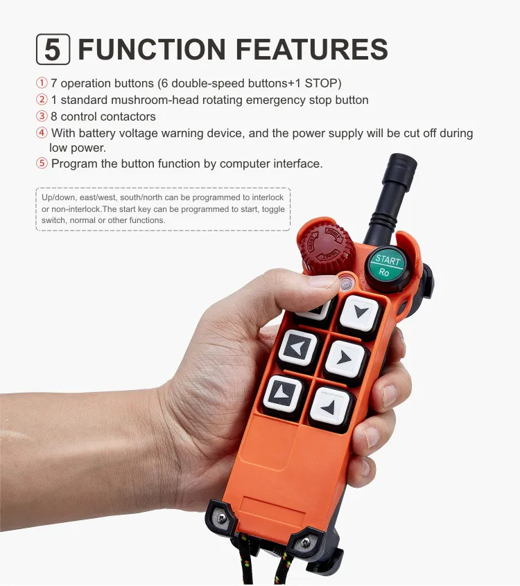 F21-E1 12V 36V 220V 380V 440V Telecrane 6 Push Buttons Industrial Multiple Eot Crane Hoist Remote Remote Controller