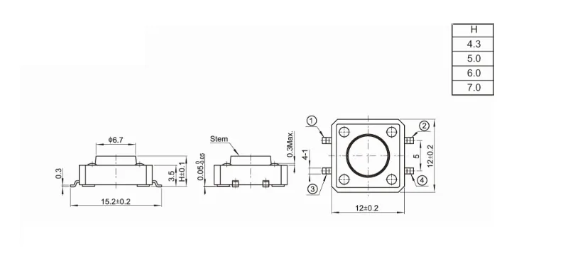 Factory Outlet SMD 6X6 Micro Momentary Tact Switch for IR Temperature Gum