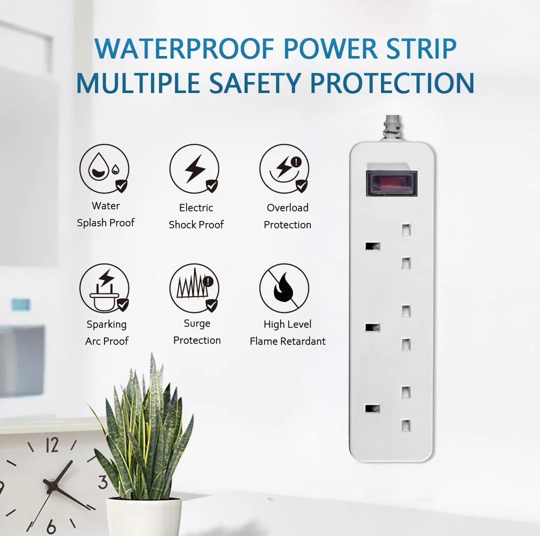 Factory Supply Waterproof Power Strip UK Surge Protector Extension Socket Lead