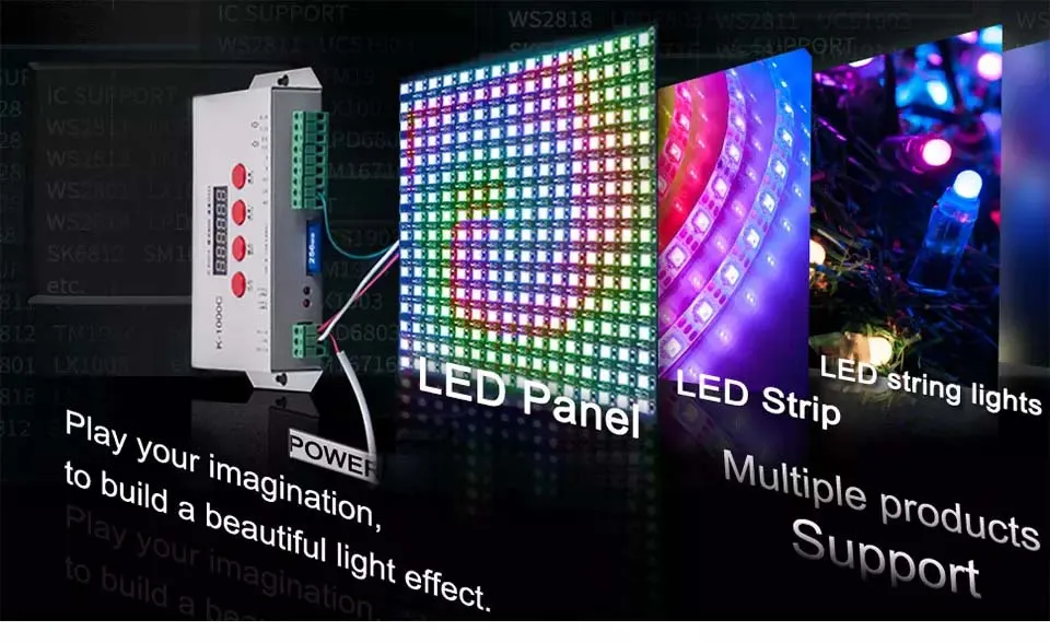 Hot Sale K-1000c (T-1000S updated) RGB Controller for Ws2812b Ws2813 Ws2811 Ws2801 LED Strip 2048 Pixels with Factory Price