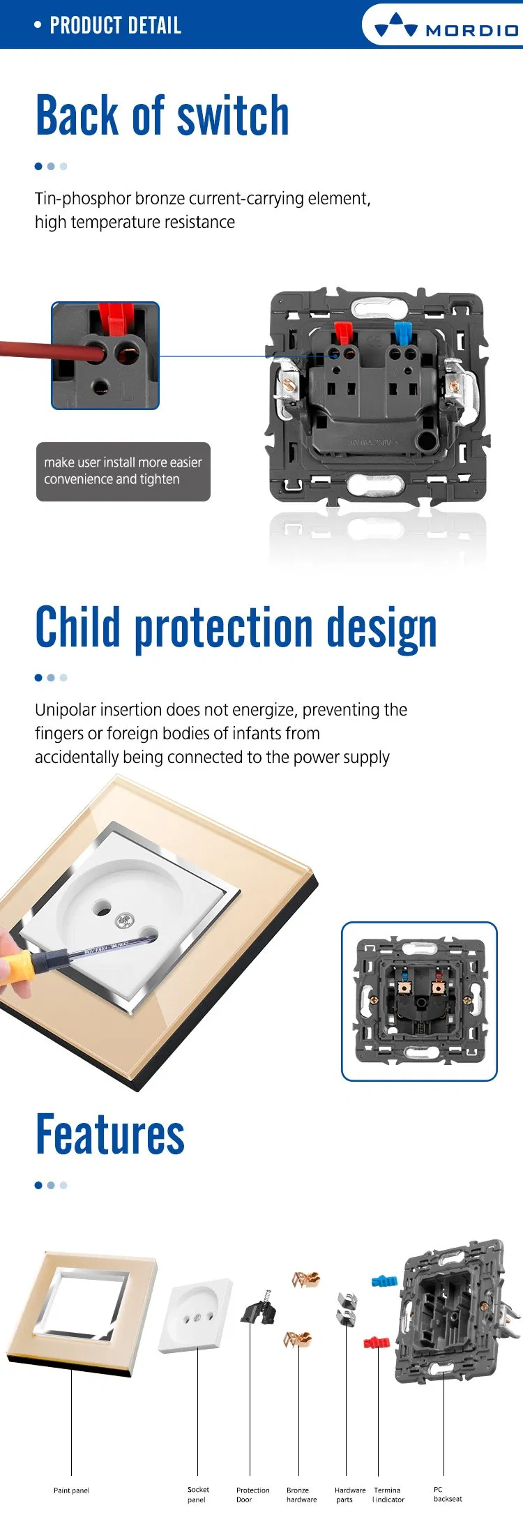 Household Acrylic Wall Switch and 16A Combination Grounding Wall Socket