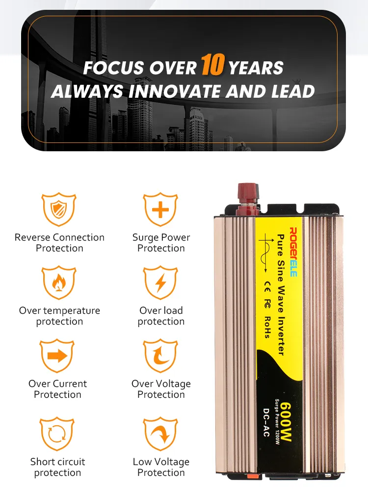 Intelligent 600W Pure Sine Wave 12/24V to 110V/120V/220V DC to AC Power Inverter with Top Quality