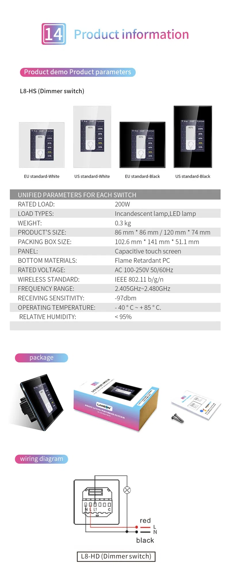Lanbon Dimmer Smart Switch Support Tuya APP