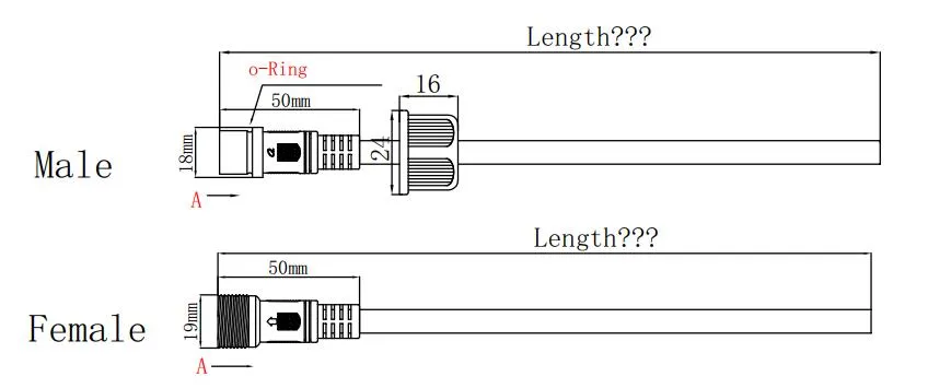 LED Light Over Mold Male to Female Power Cable Outdoor Waterproof Connector
