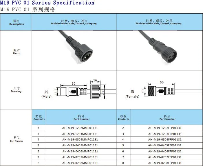LED Light Over Mold Male to Female Power Cable Outdoor Waterproof Connector