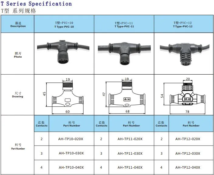 LED Street Light IP65 Waterproof 2 Pin T Connector Wire Splitter