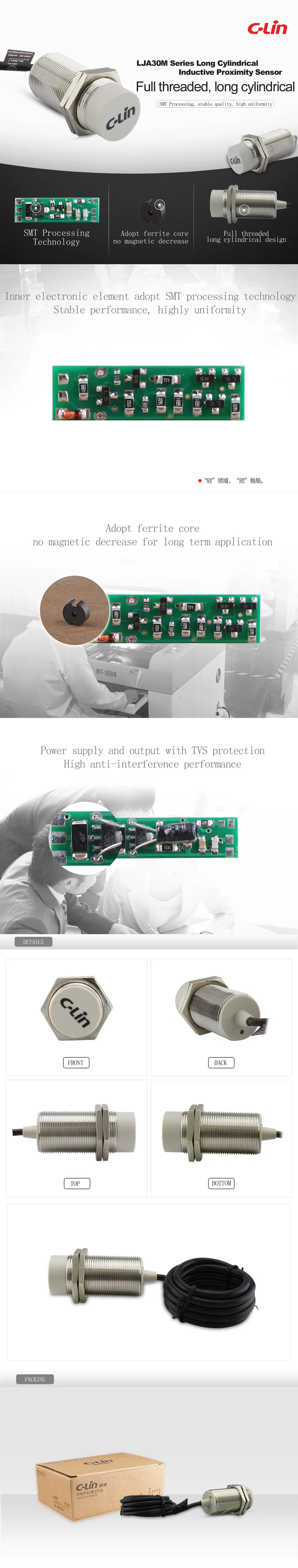 Lja/B30m-18n2 M30 Threaded Cylindrical Inductive Proximity Sensor DC NPN+Nc