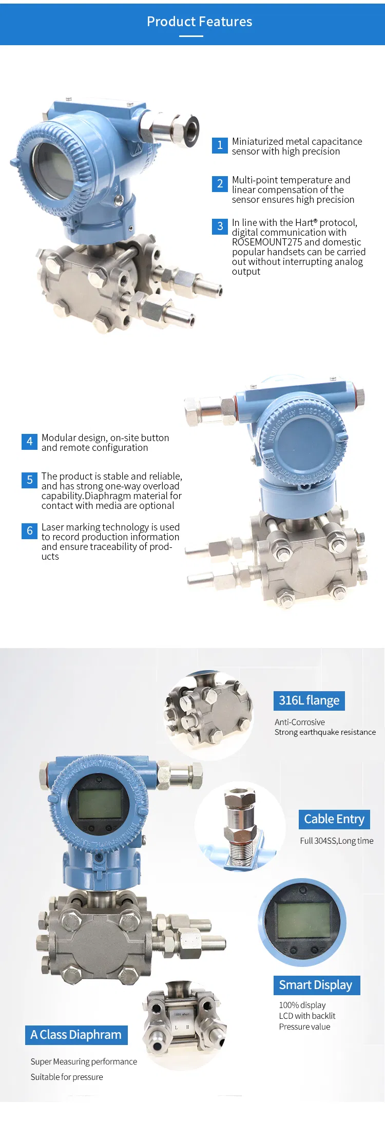 Low Cost Liquid Oxygen OEM Differential Pressure Sensor Connection Hart